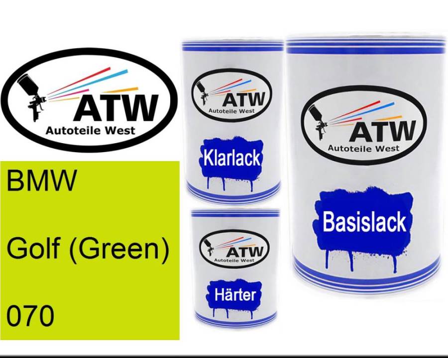 BMW, Golf (Green), 070: 500ml Lackdose + 500ml Klarlack + 250ml Härter - Set, von ATW Autoteile West.